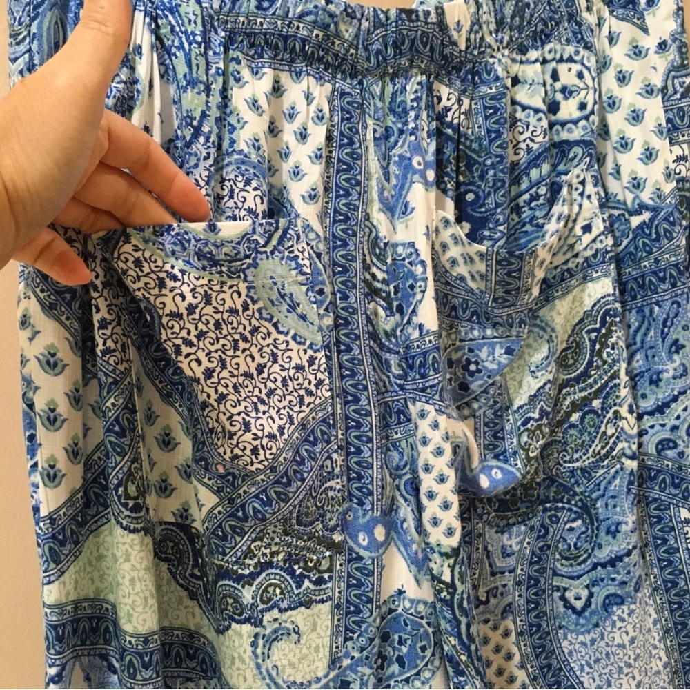 ZARA Paisley Printed Wide Leg Pants Rustic Blue White Boho SIZE M - Picture 5 of 7